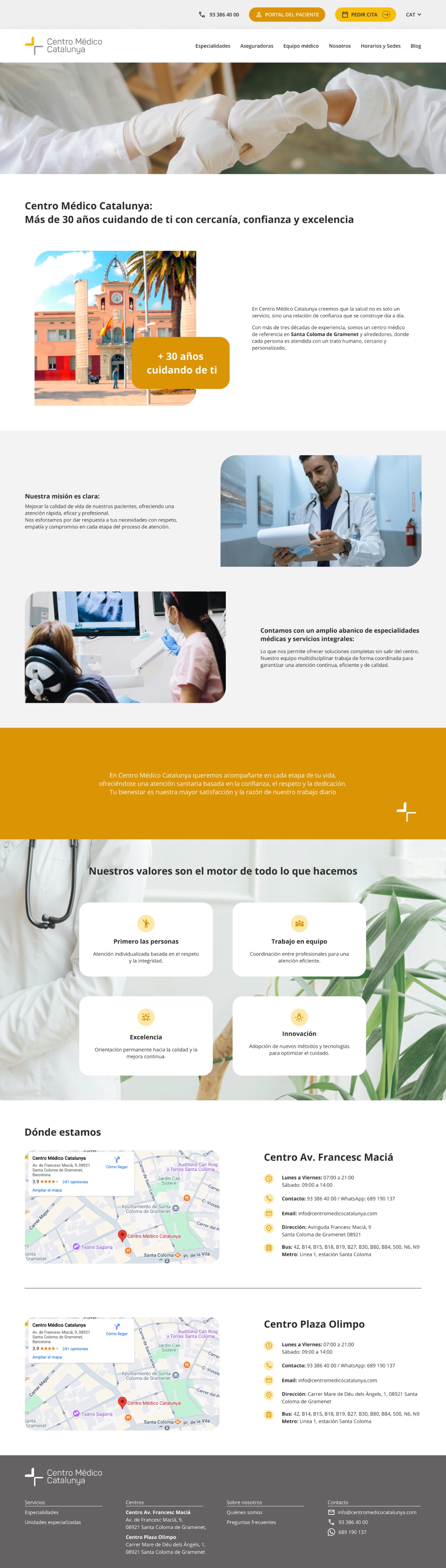 Página de perfil corporativo — Centro Médico Catalunya