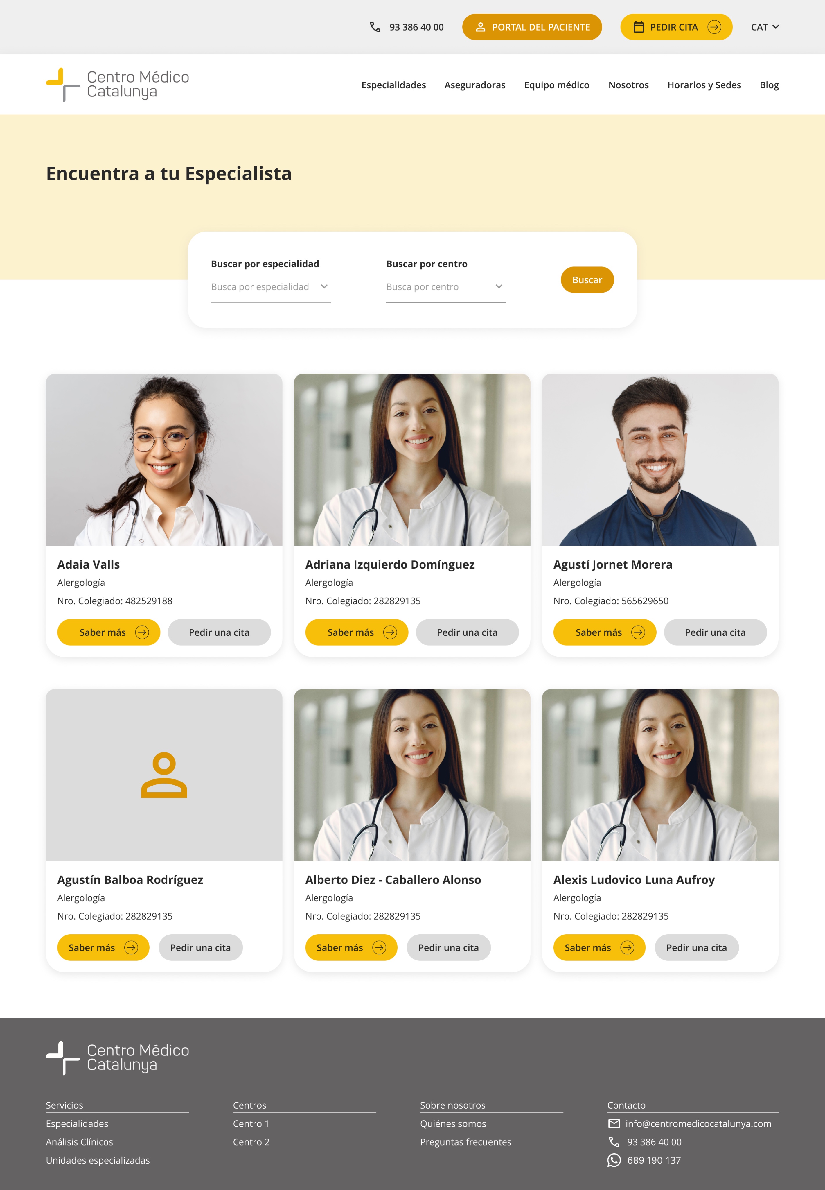 Buscador de especialistas — Centro Médico Catalunya