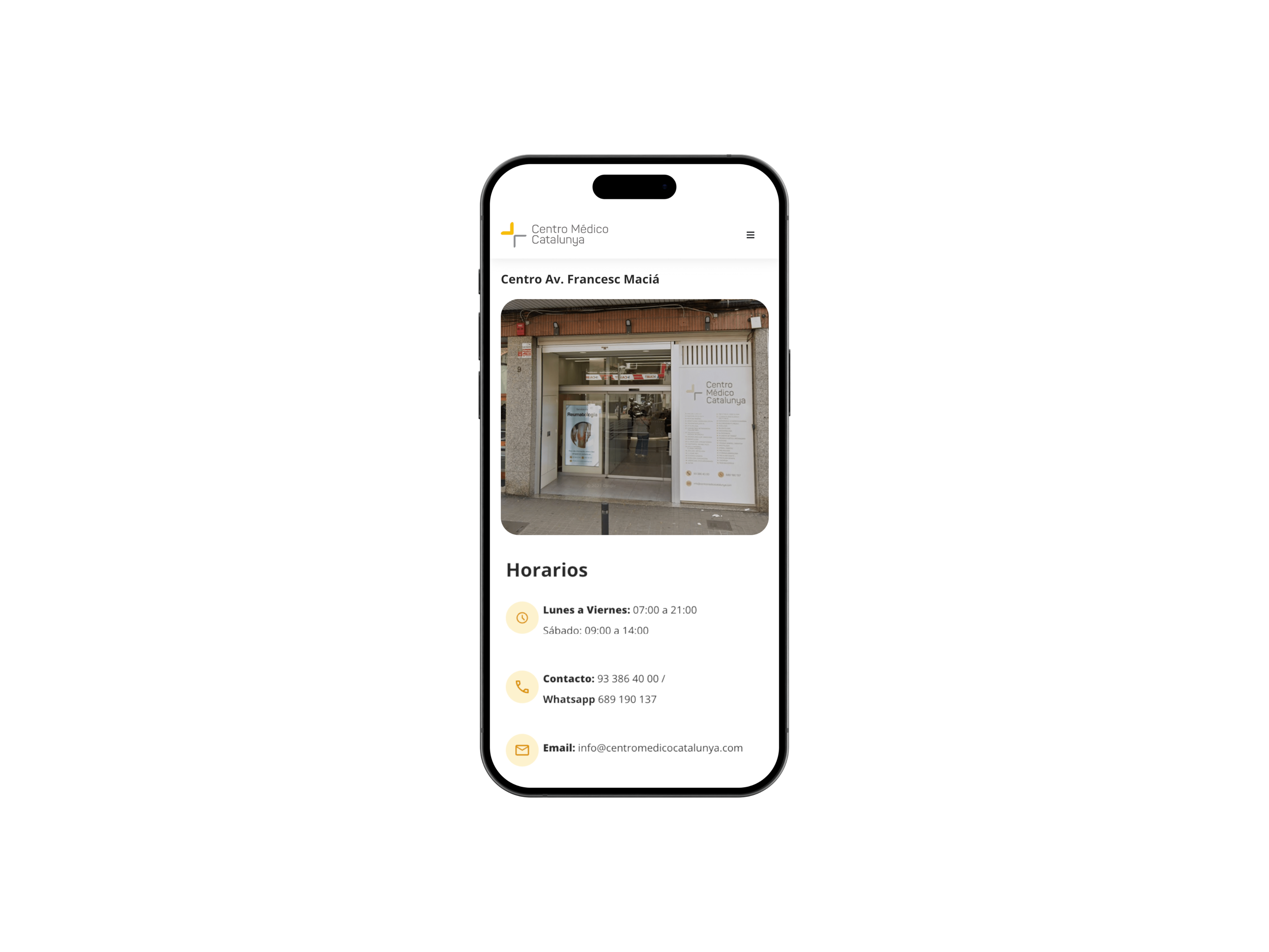 App — localización y horarios del centro