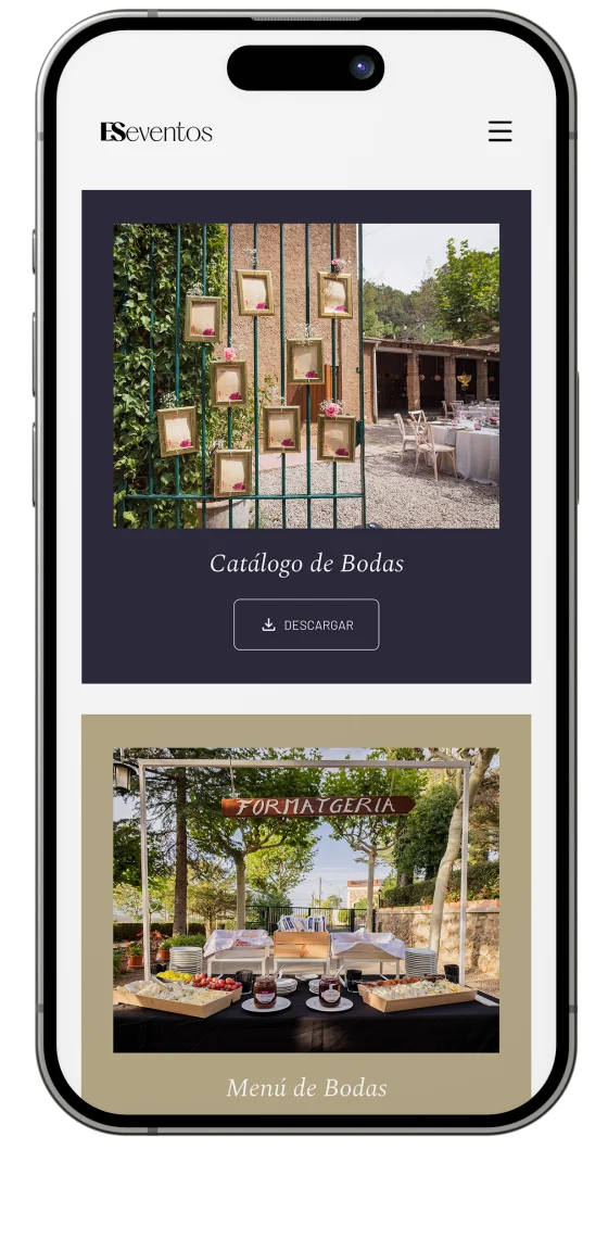 ES Eventos — pantalla móvil de recursos de bodas