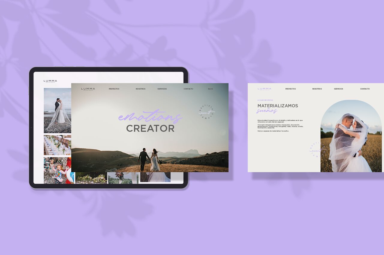 Mockups del sitio web de LUMMA en portátil y móvil.