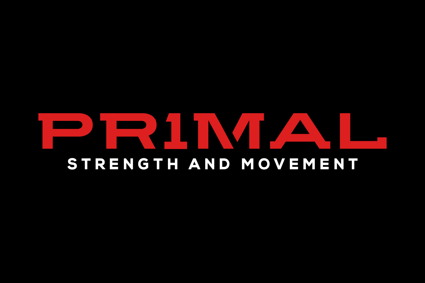 Logotipo «PR1MAL — Strength and Movement» en rojo sobre fondo negro.