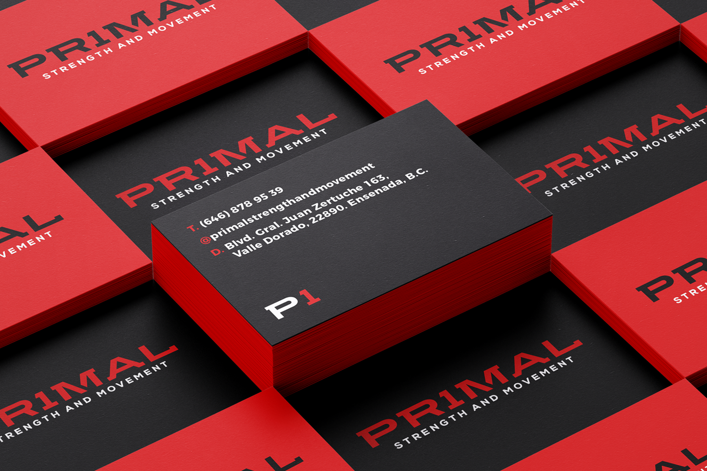 Sistema de packaging de Primal: cajas rojas con el logotipo «PR1MAL».