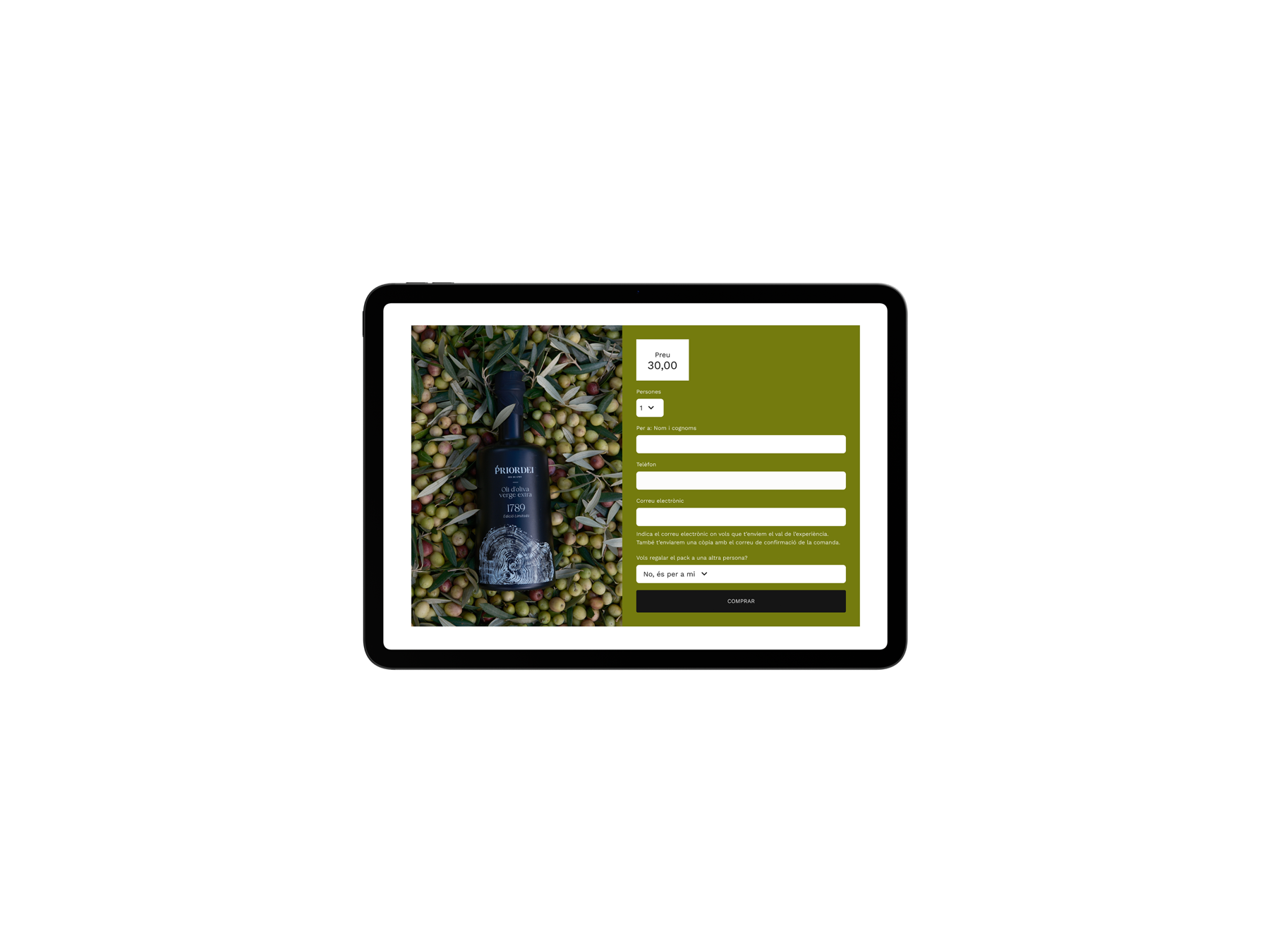 Priordei — formulario de compra del tast