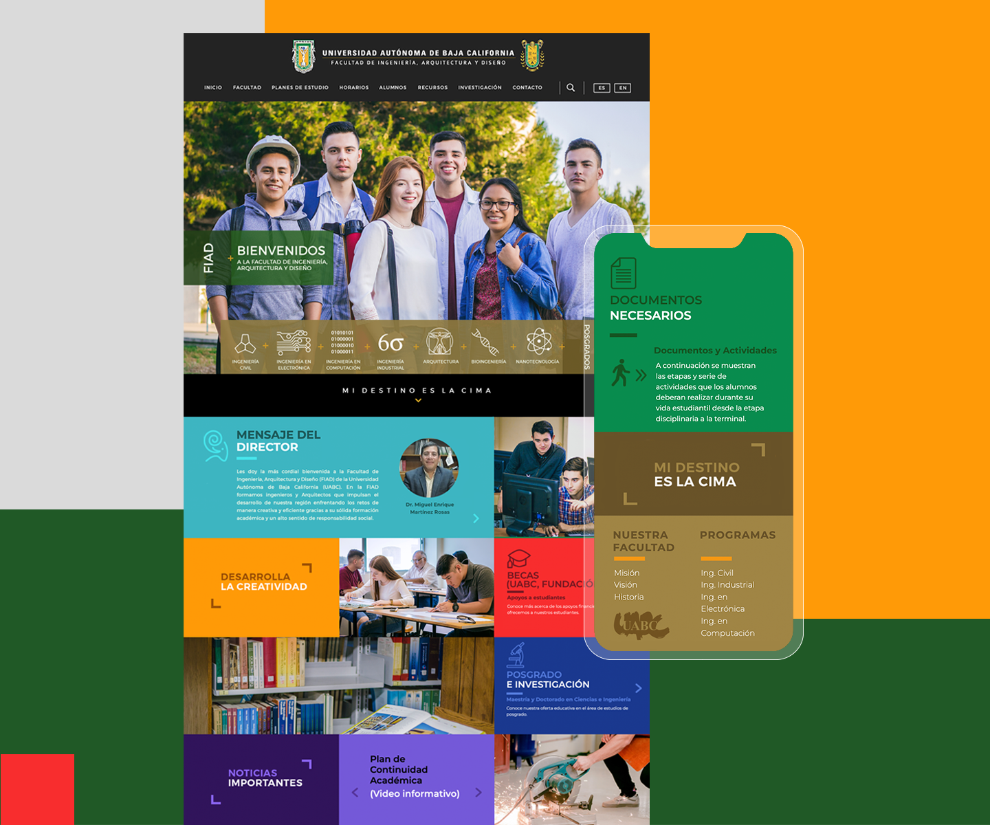 Home del nuevo portal UABC FIAD con hero institucional.